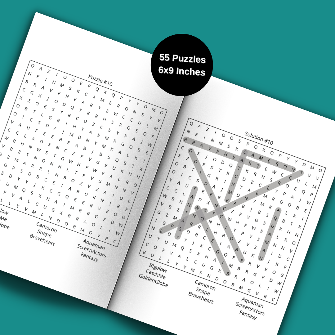 Movies Word Search Puzzle Book: Fun Puzzles for Film Lovers | Test Your Knowledge of Classics, Blockbusters & Hollywood Icons: A Movie-Themed Word ... Film History | 6x9 Inches, 55 Unique Puzzles