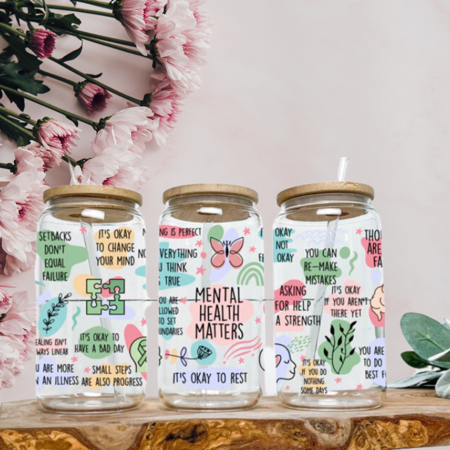 "Mental Health Matters" Faith-Based 16oz Glass Libby Cup
