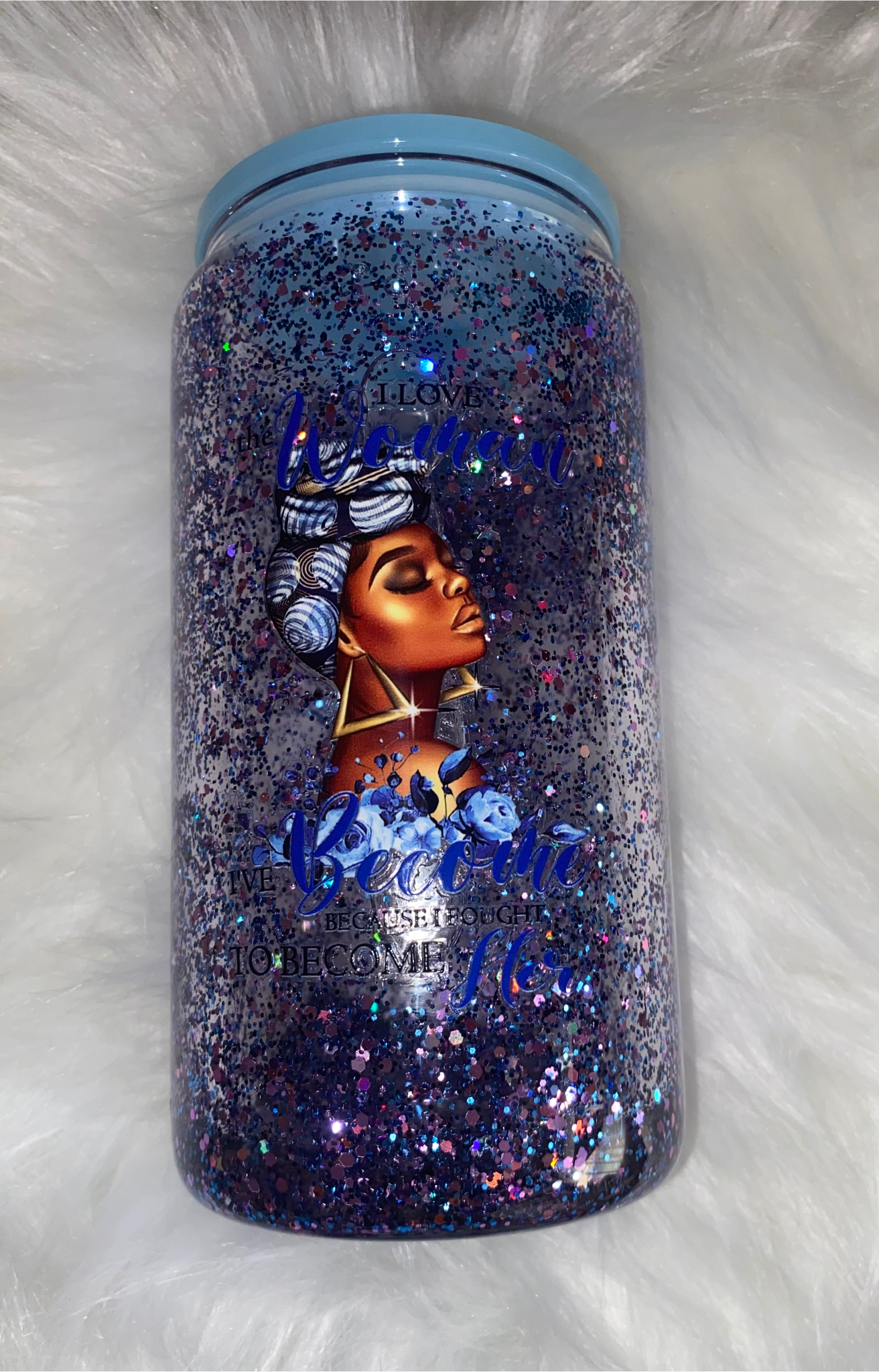 "I love the woman I've become" Faith-Based 12oz Glass Snow Globe Cup