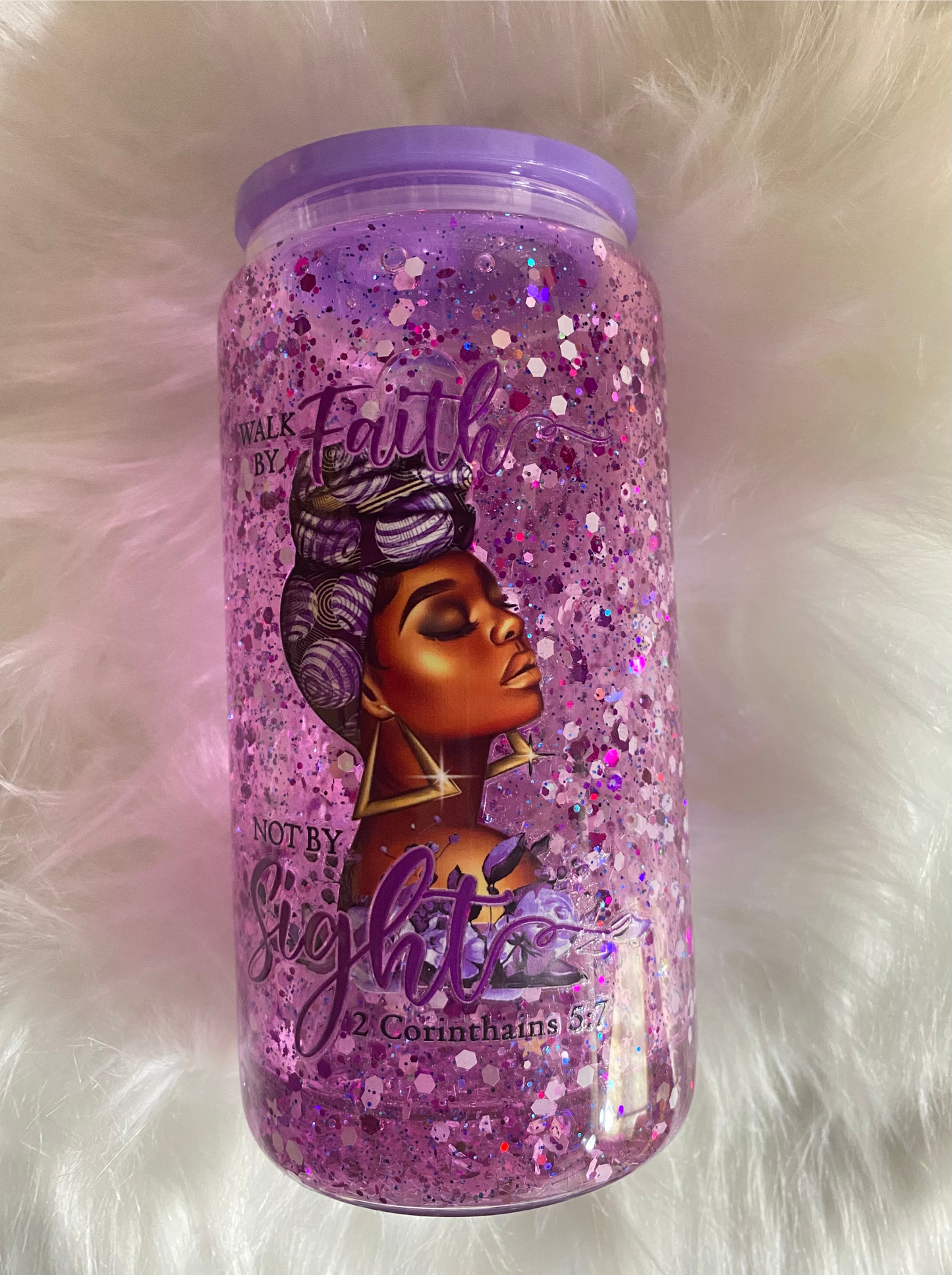 "Walk by faith" Faith-Based 12oz Glass Snow Globe Cup