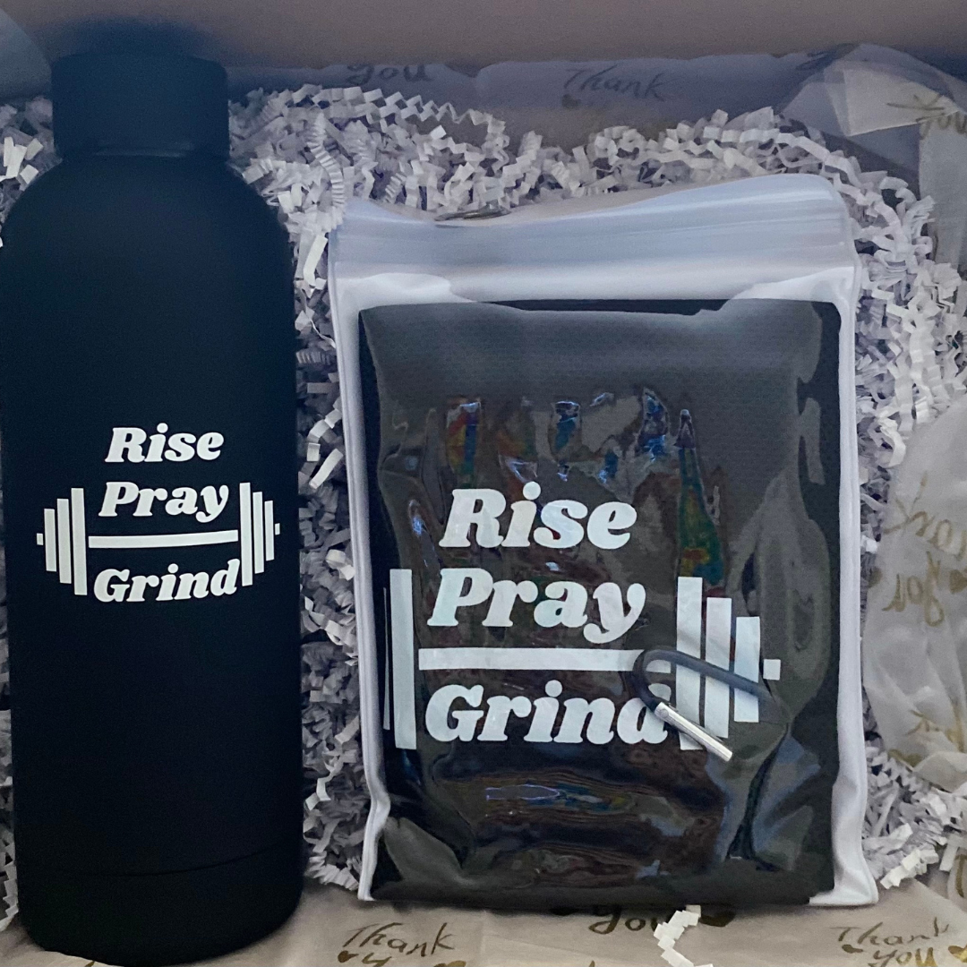 "Rise, Pray, Grind" Faith-Based Water Bottle & Cooling Towel Set
