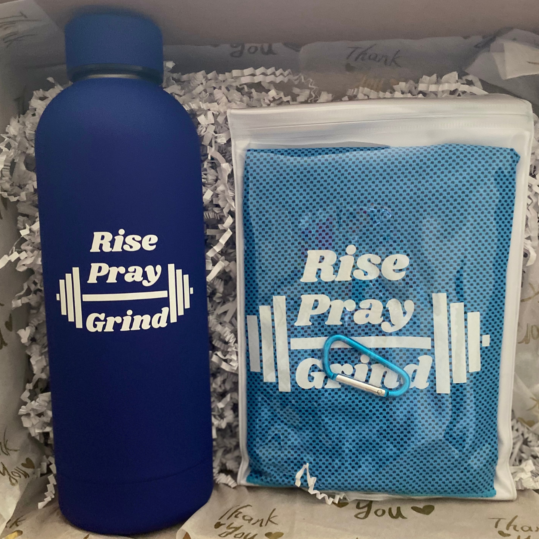"Rise, Pray, Grind" Faith-Based Water Bottle & Cooling Towel Set