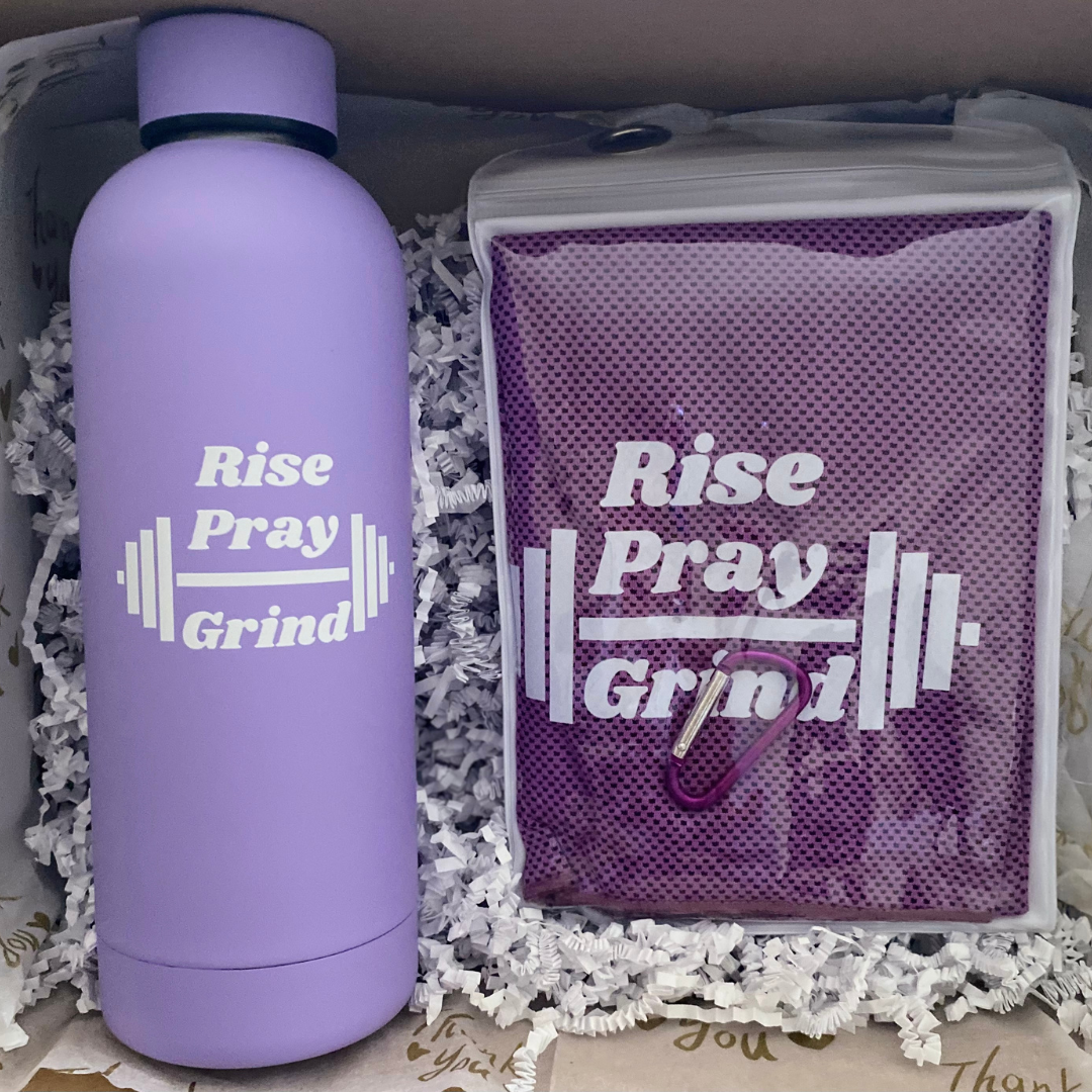 "Rise, Pray, Grind" Faith-Based Water Bottle & Cooling Towel Set